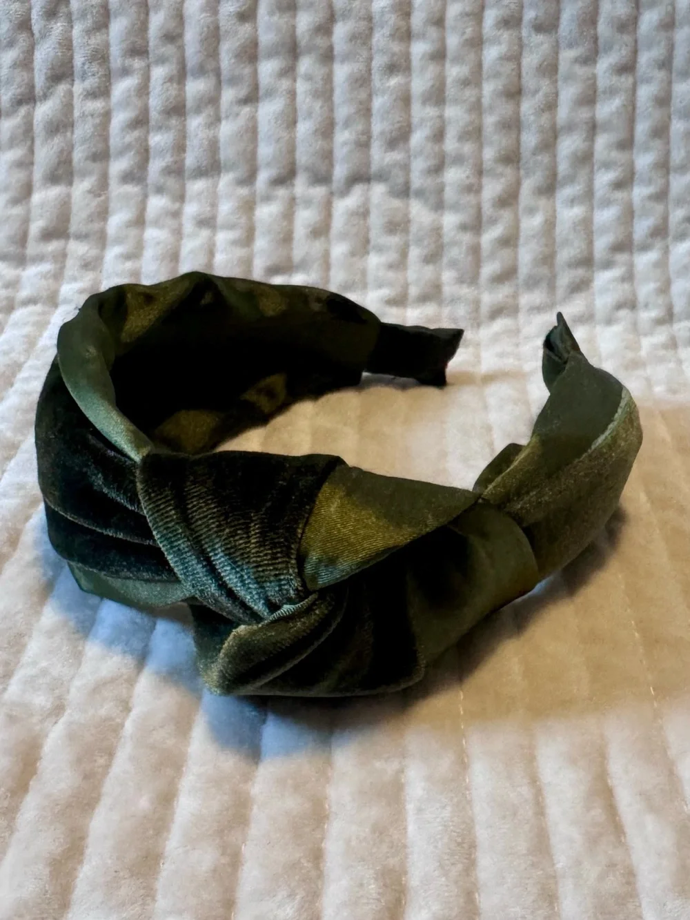 Girls Olive Green Knotted Velvet Headband